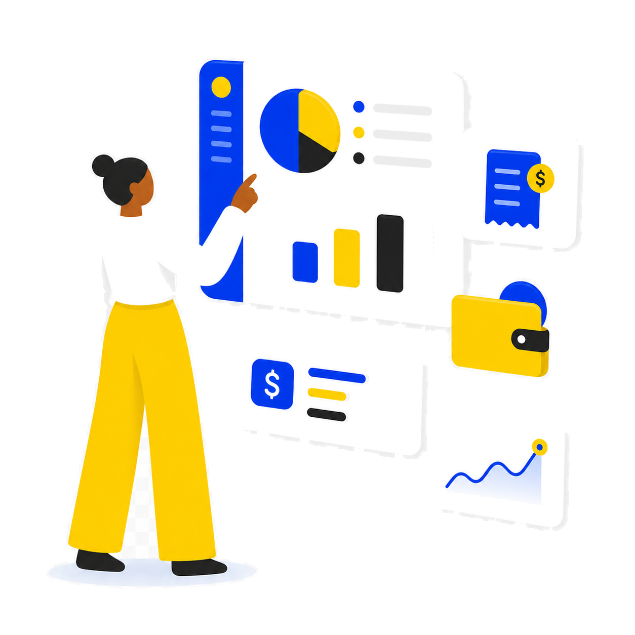 Accounting dashboard with wallet and analytics illustration